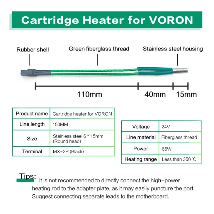 Fiberglass Thread Stainless Steel Cartridge Heater For VORON 3D Printer